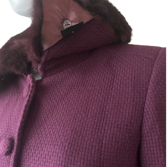Marciano genuine rabbit Fur Trim wool tween pea Coat S/P & M burgundy purple - Picture 5 of 5